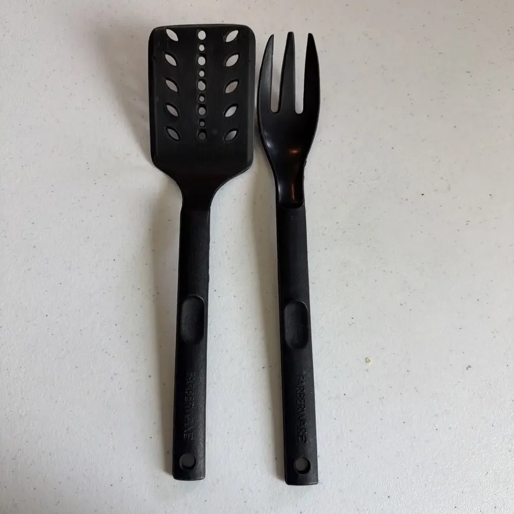 13” Farberware Spatula spoon Slotted Turner lot of 2 Black Nylon Plastic USA
